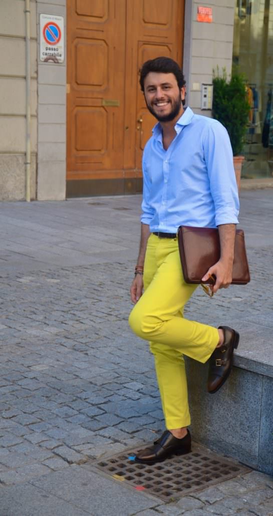 Blue with yellow pants shirt Men's Suit