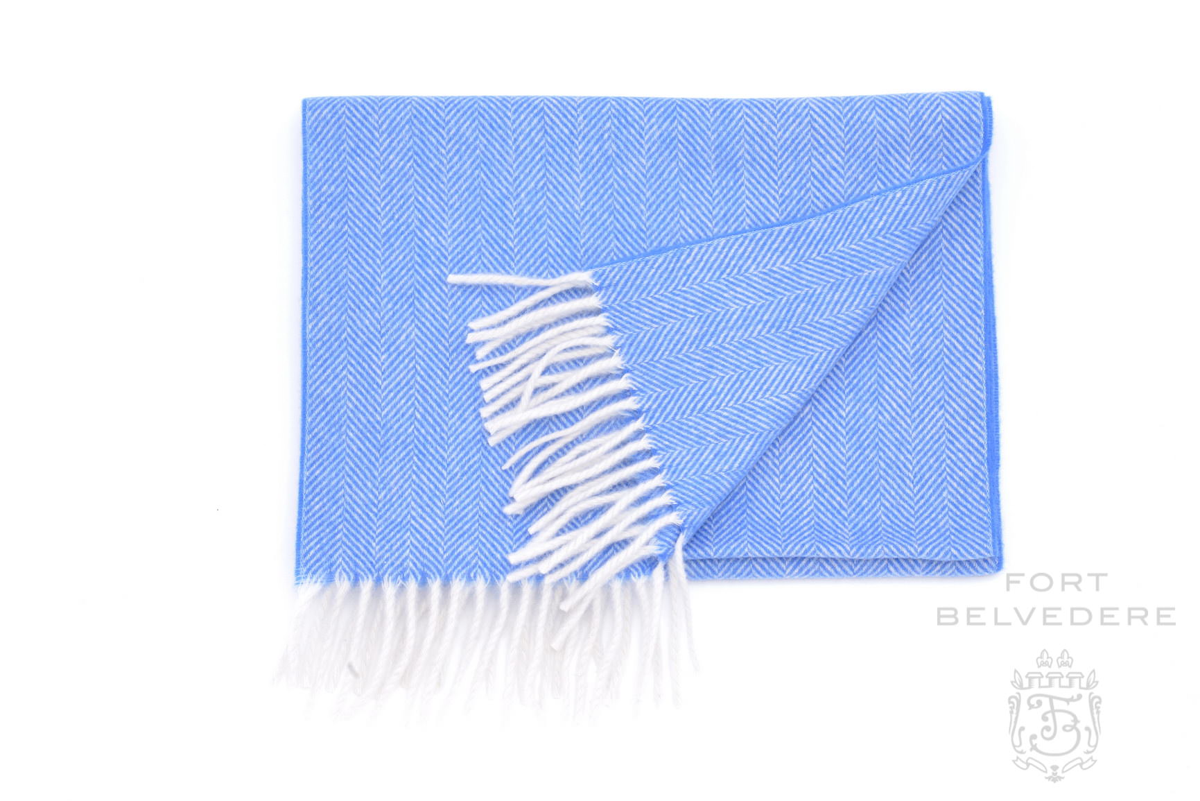 Cashmere Scarf for Men in Blue Herringbone Pattern 72 x 12 inches - Fort Belvedere