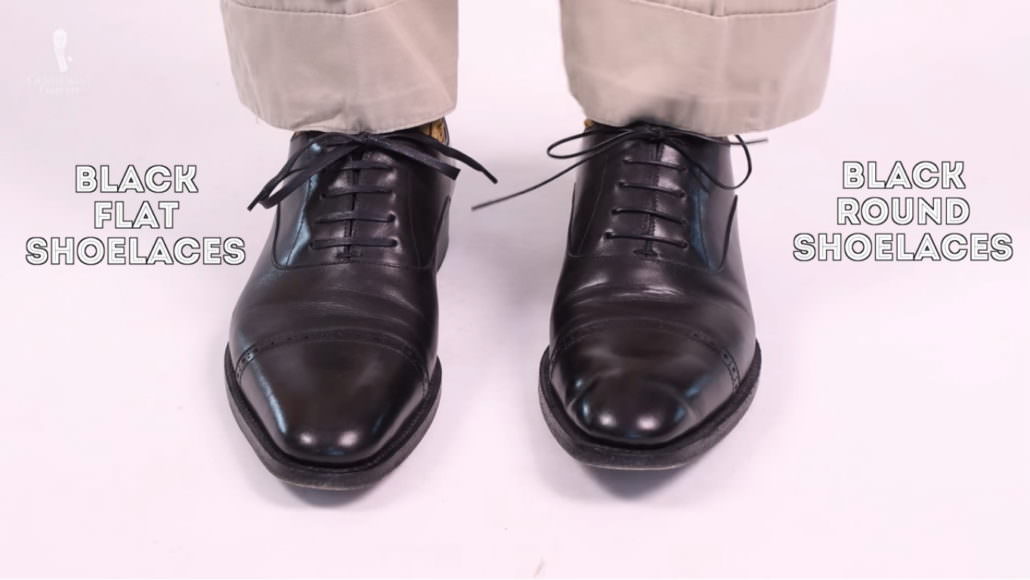 Black round and flat shoelaces by Fort Belvedere