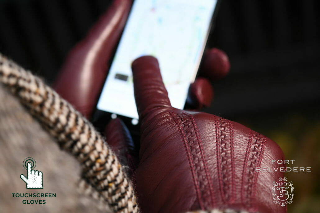 Burgundy Touchscreen Gloves by Fort Belvedere in use