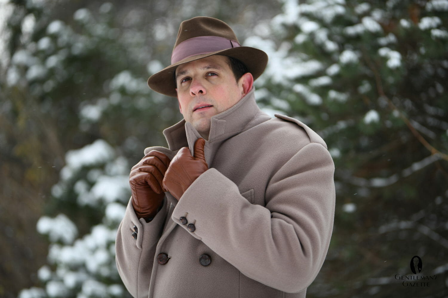 British warm overcoat paired with cognac colored gloves from Fort Belvedere