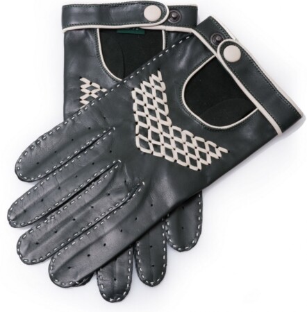 British Racing Green Off White Driving Gloves in Lamb Nappa Leather