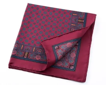 Burgundy Silk Pocket Square with little Paisley Motifs