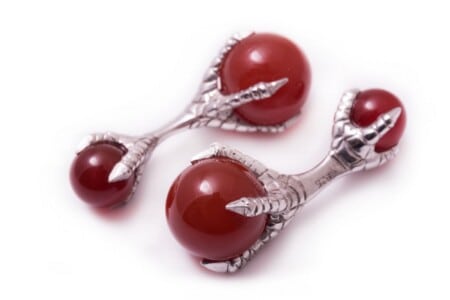 Eagle Claw Cufflinks with Carnelian Balls - 925 Sterling Silver Platinum Plated