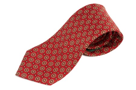 Madder Print Silk Tie in Red with Buff Micropattern