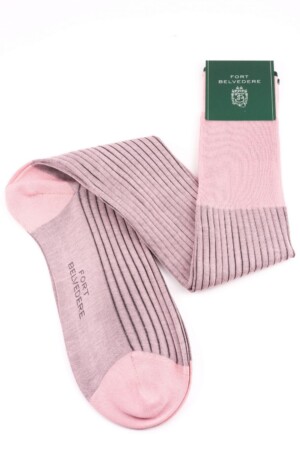 Pink and Grey Shadow Stripe Ribbed Socks Fil d'Ecosse Cotton