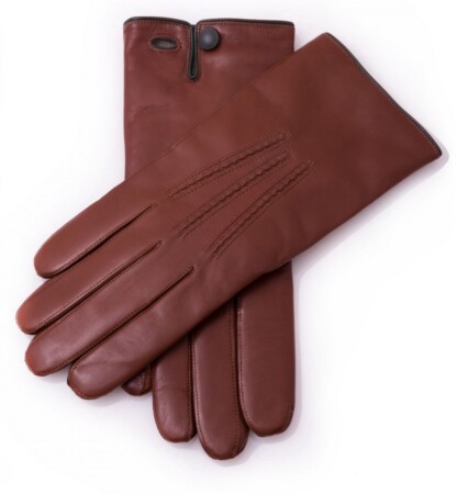 Cognac Brown Tan Men's Dress Leather Gloves with Button