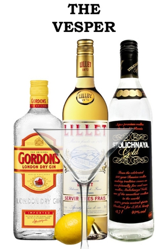 The ingredients for a Vesper cocktail