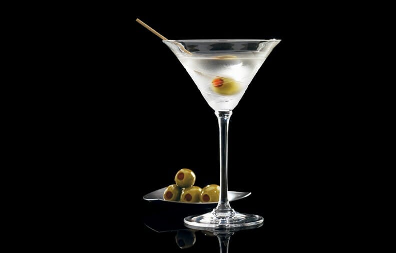 A Dry Martini garnished with olives