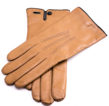 Light Tan Men's Dress Leather Gloves with Cashmere Lining Button
