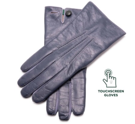 Denim Blue Lamb Nappa Touchscreen Gloves with Periwinkle Contrast