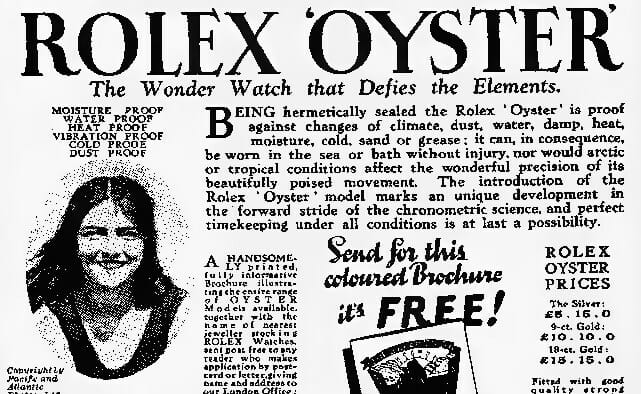 The 1927 Rolex ad with Mercedes Gleitze