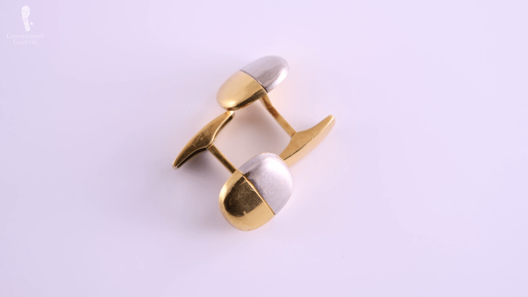 Two tone white gold and yellow gold t-bar cufflinks in 750 18 kt gold