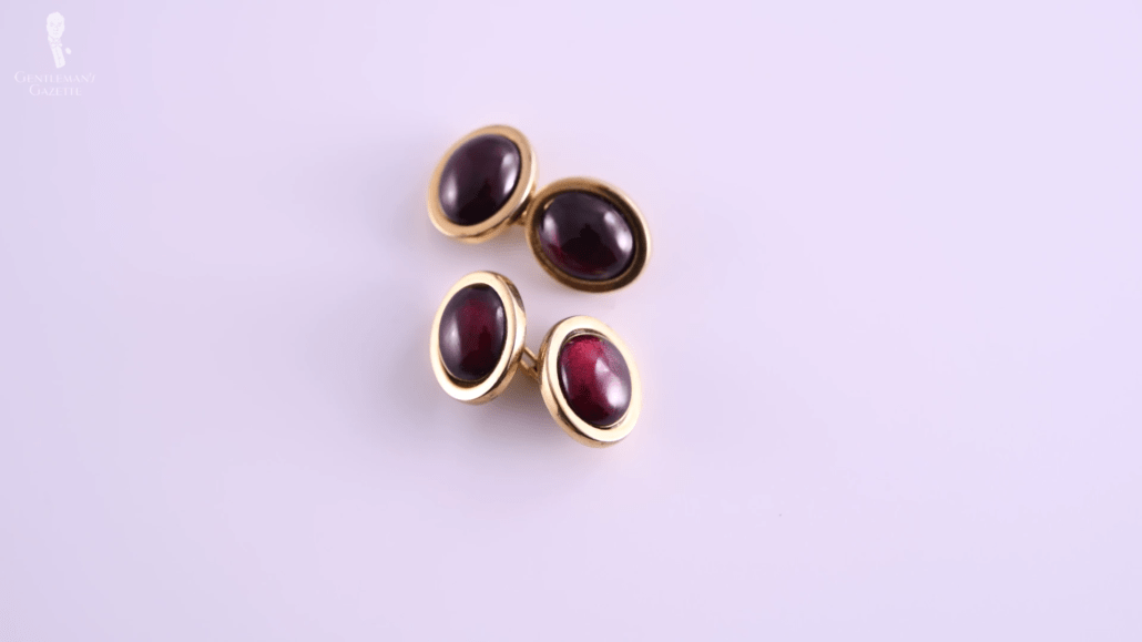 Red and gold double sided cabochon cufflinks