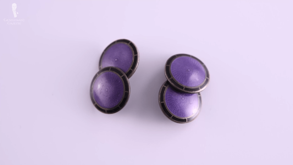 Purple Enamel cufflinks in sterling silver, double sided and round