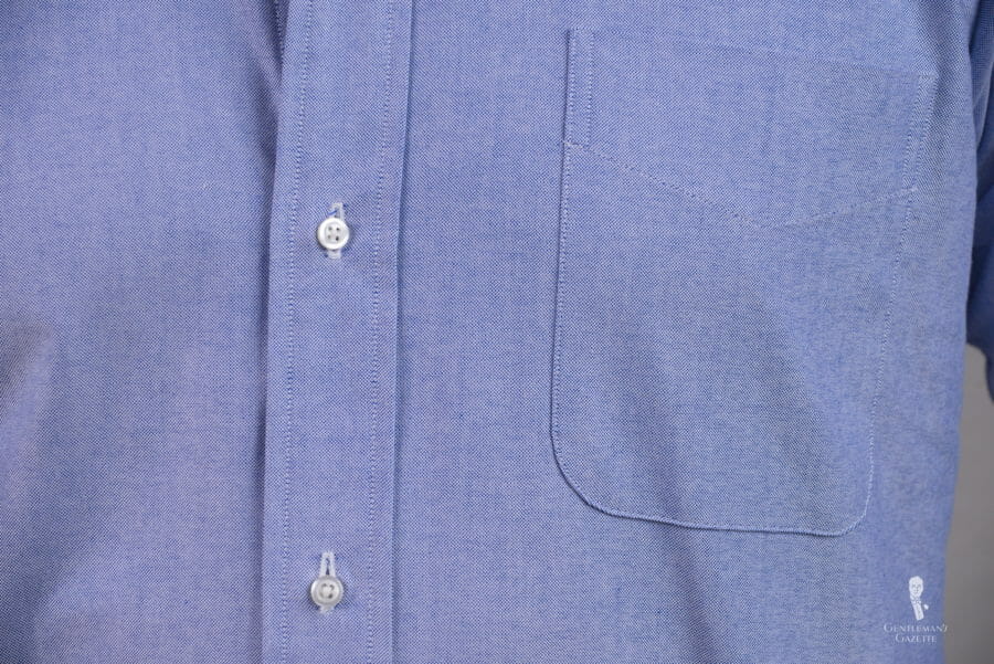 The chest pocket is a traditional OCBD feature.