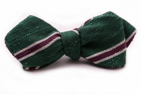 Shantung Silk Striped Two Tone Bow Tie Green, Purple, Cream