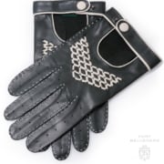 British Racing Green Gloves in Lamb Nappa Leather with White 0907 British Racing Green Driving Gloves in Lamb Nappa Leather with White Contrast Detailing