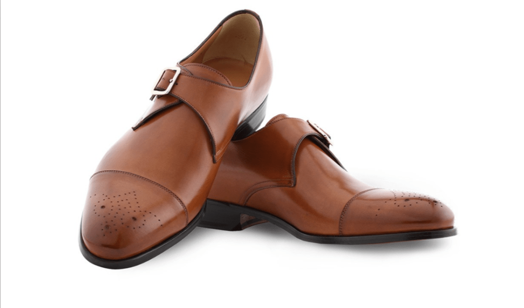 Cognac Brown captoe medallion monk strap shoe by Ace Marks