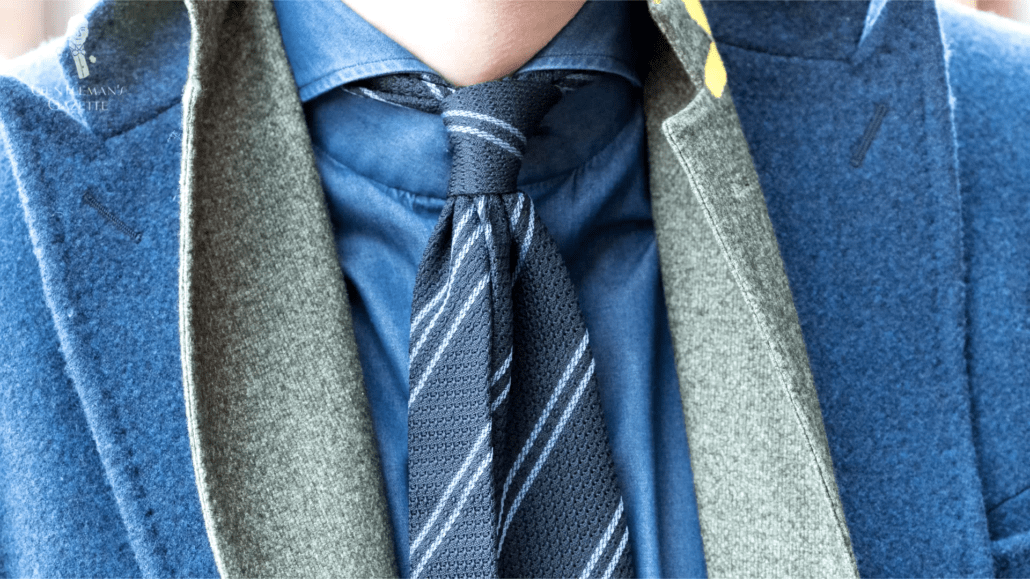 denim shirt and tie