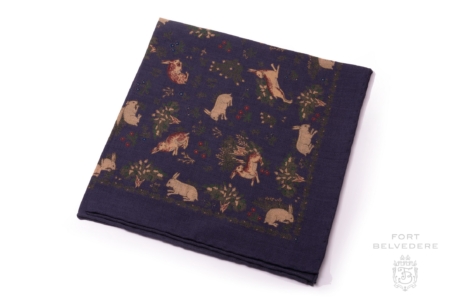Buff Rabbits on Navy Blue with Green Silk Wool Pocket Square - Fort Belvedere