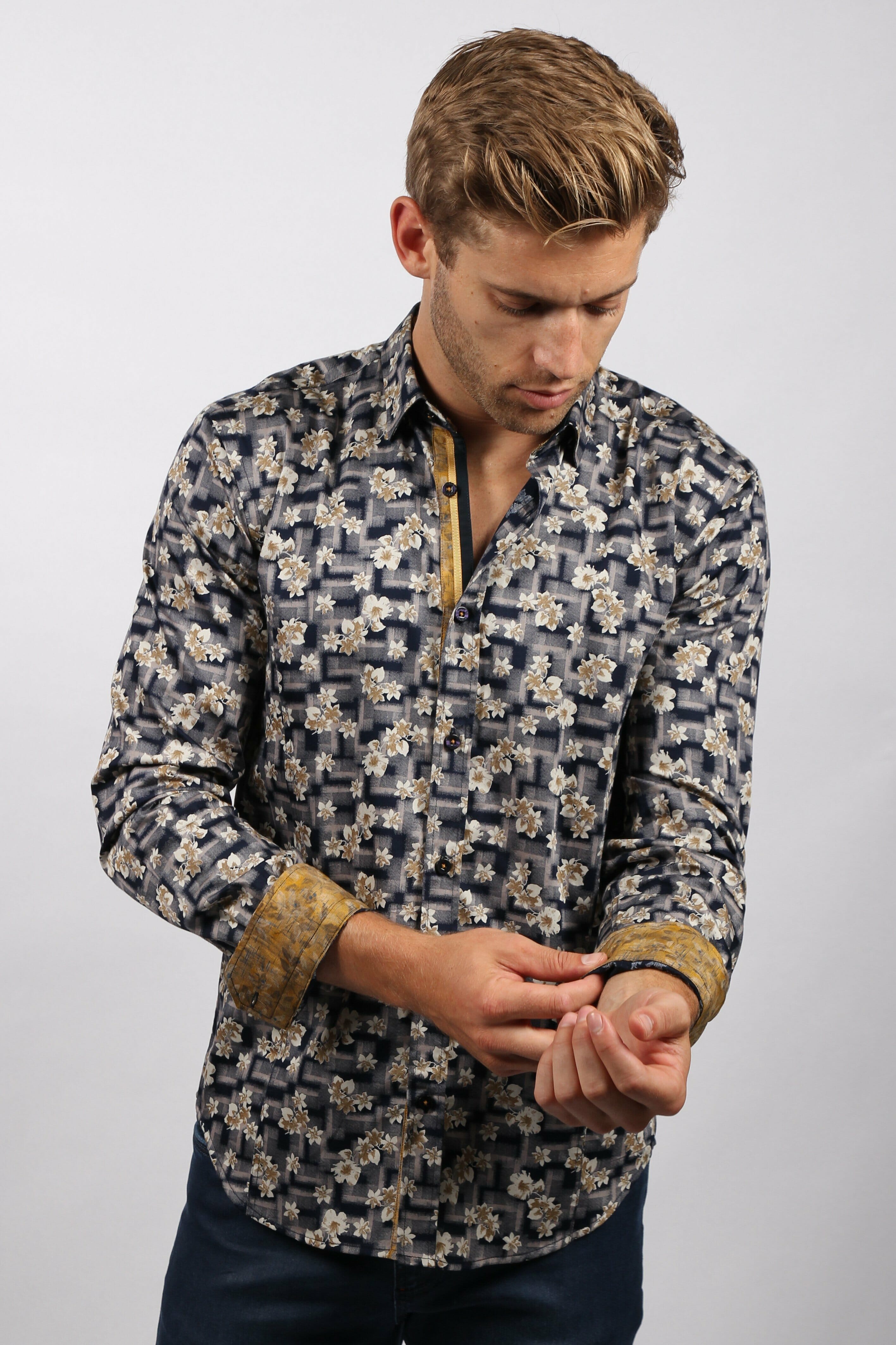 WSPLYSPJY Mens Printing Fashion Long Sleeve Button Up Pleuche Dress Shirt 