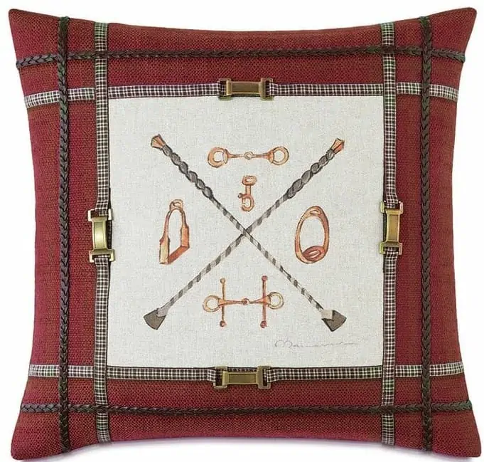 Pillow with horse equestrian inspired prints and actual hardware