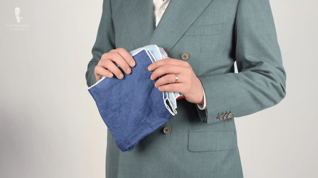Darker colored pocket squares with white edges