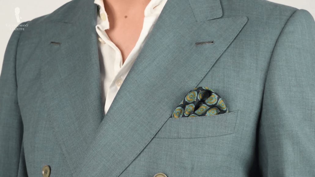 Teal and mustard yellow pocket square