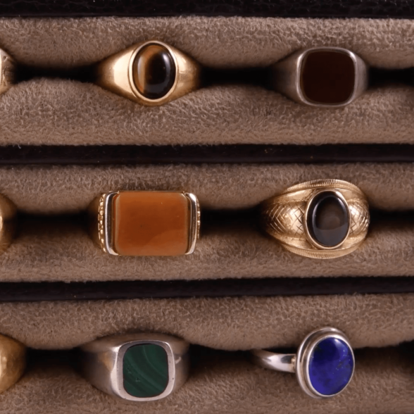 A photo of Sven Raphael's ring collection