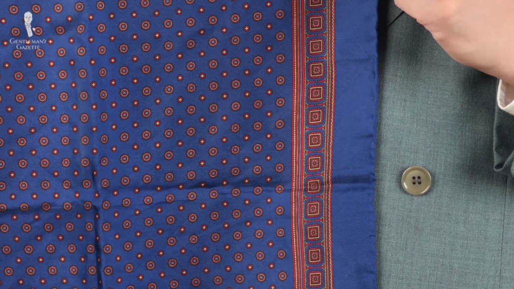 Blue pocket square with small patterns