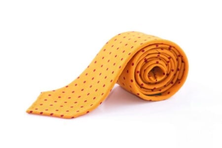 Wool Challis Tie in Yellow with Red Polka Dots - Fort Belvedere