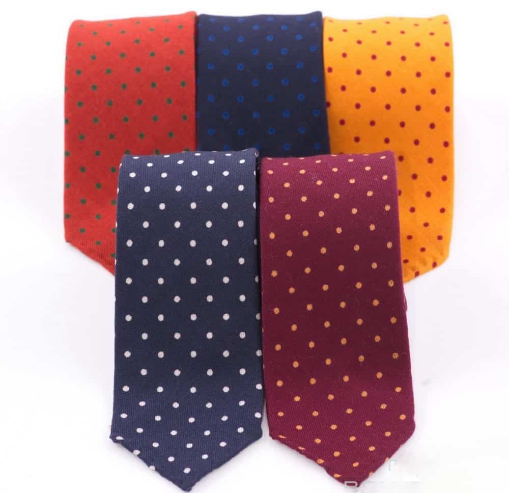 Wool challis ties from Fort Belvedere in a variety of polka dot color combinations