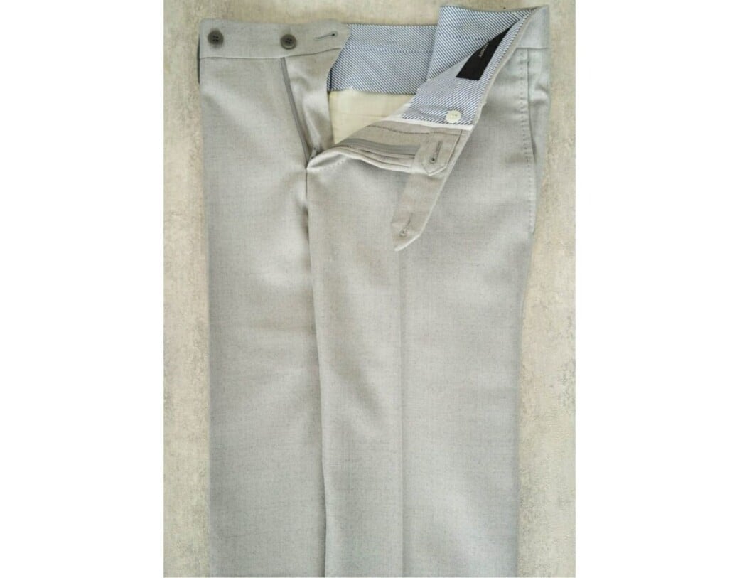 A pair of light gray Advansa ThermoCool fabric trousers from Ring Jacket.