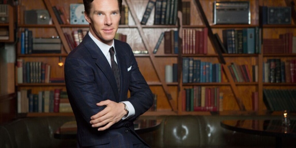 Benedict Cumberbatch wearing an Alexander McQueen faint windowpane suit
