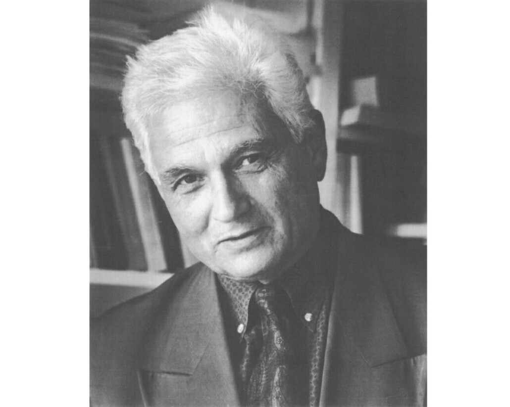 Jacques Derrida was a star professor with radical ideas and a well-dressed style, here peak lapels with a flashy button-down shirt and paisley tie.