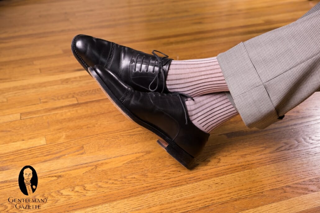 Pink and gray shadow stripe ribbed socks from Fort Belvedere