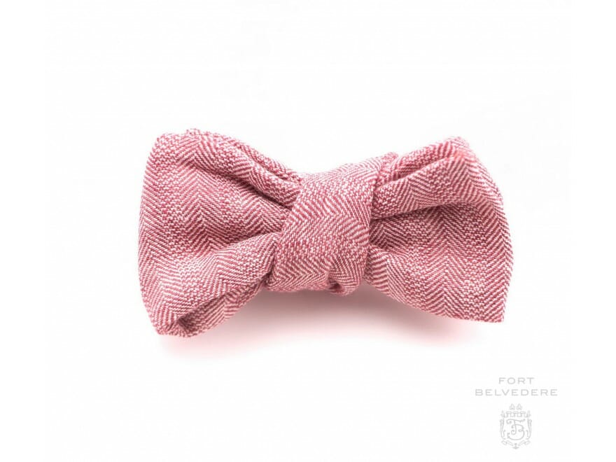 Herringbone Wool Red and Off-White Bow Tie Handmade by Fort Belvedere
