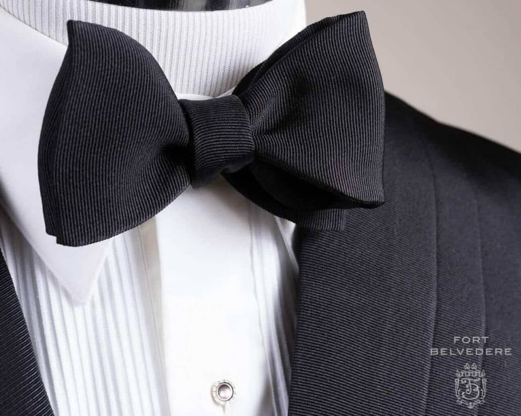 Black Bow Tie and Cummerbund in Black Faille Grosgrain