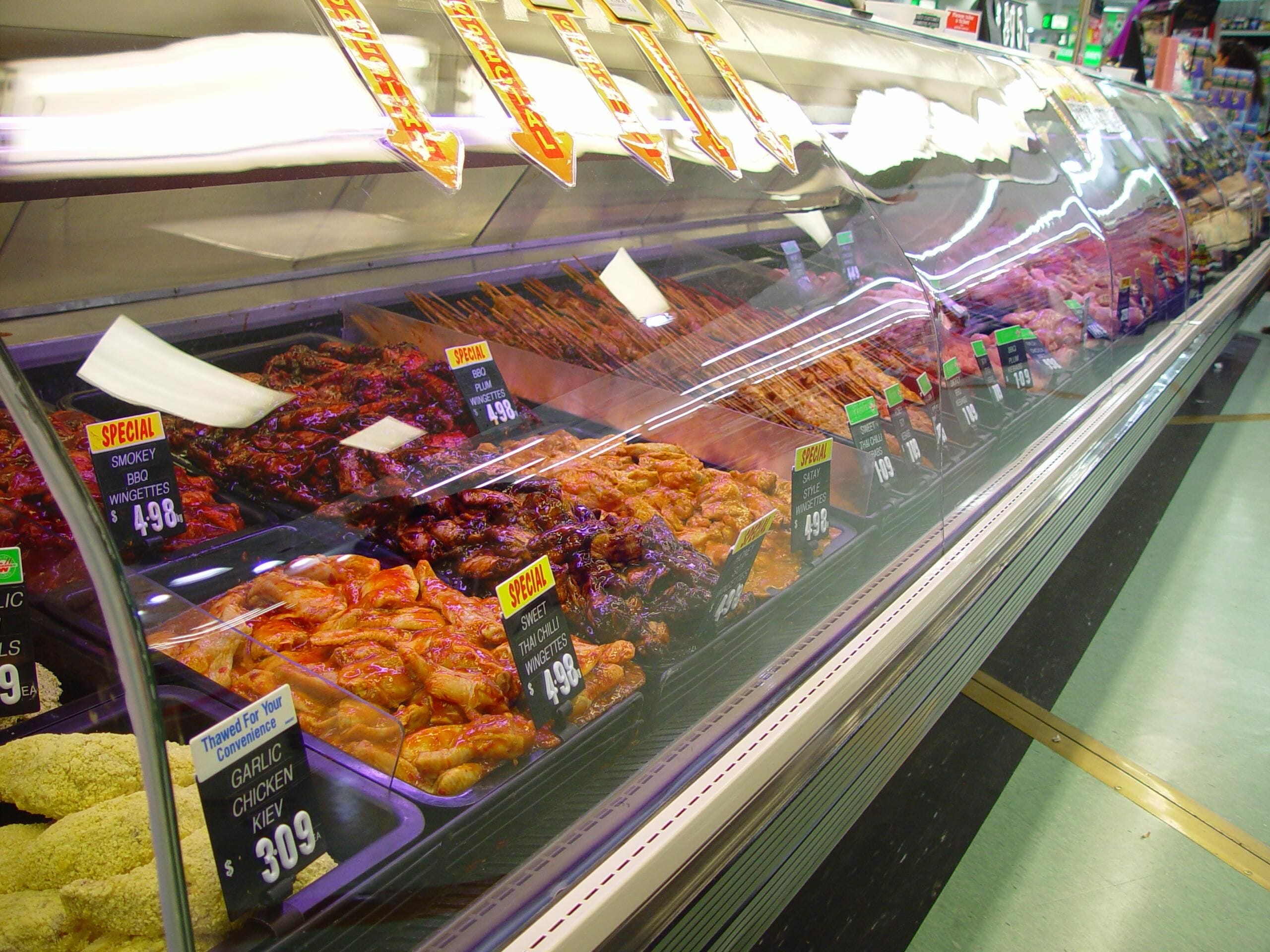 A typical grocery store meat counter.