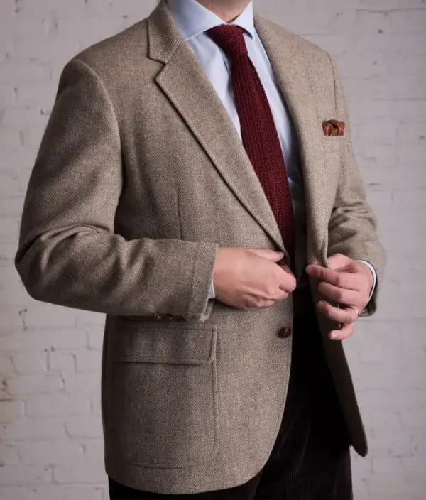 Oatmeal tweed jacket with knit tie