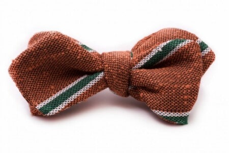 Shantung Silk Striped Two Tone Bow Tie Bronze Orange, Green, Cream