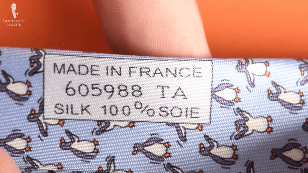The pattern mark on a genuine Hermes tie