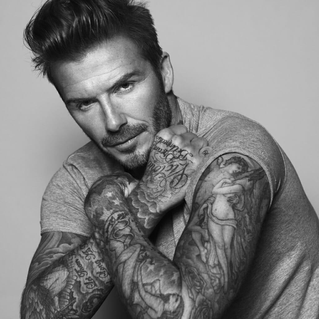 David Beckham with a full sleeve tattoo