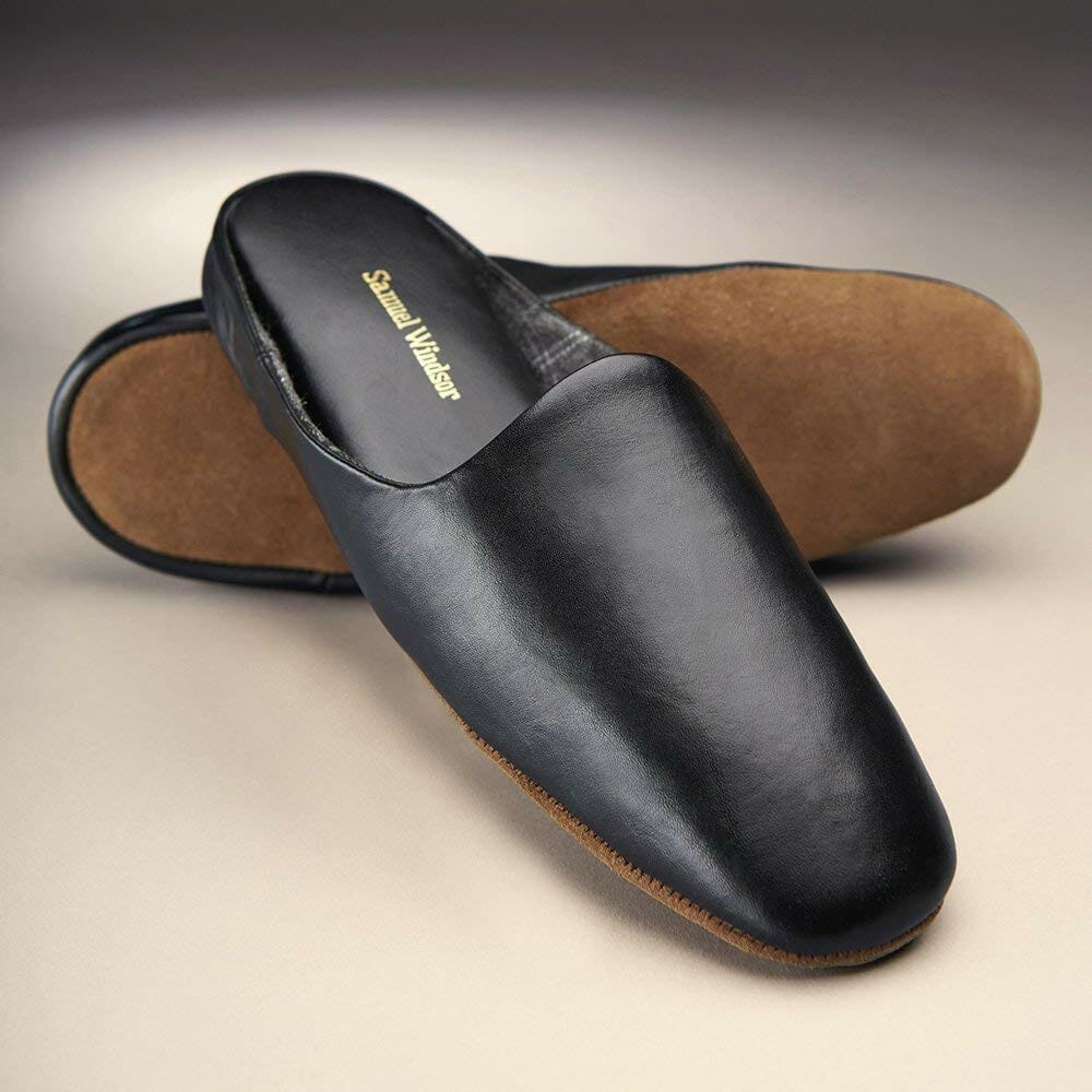 Mens Classic Leather Slippers Office Casual House Slip On Backless Loafers 