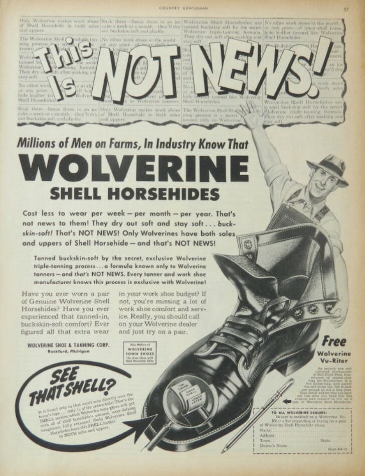 Vintage Wolverine shell cordovan boot ad