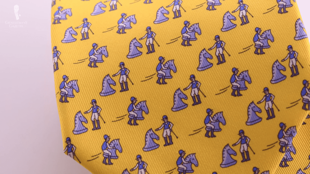 Yellow Hermes tie with equestrian motif
