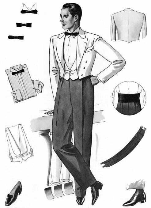 1933 mess jacket accessories. the cummerbund and soft shirt would soon replace the formal waistcoat and boiled shirt.
