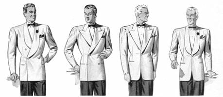 1940 dinner jacket styles from a US woolens wholesaler publication.