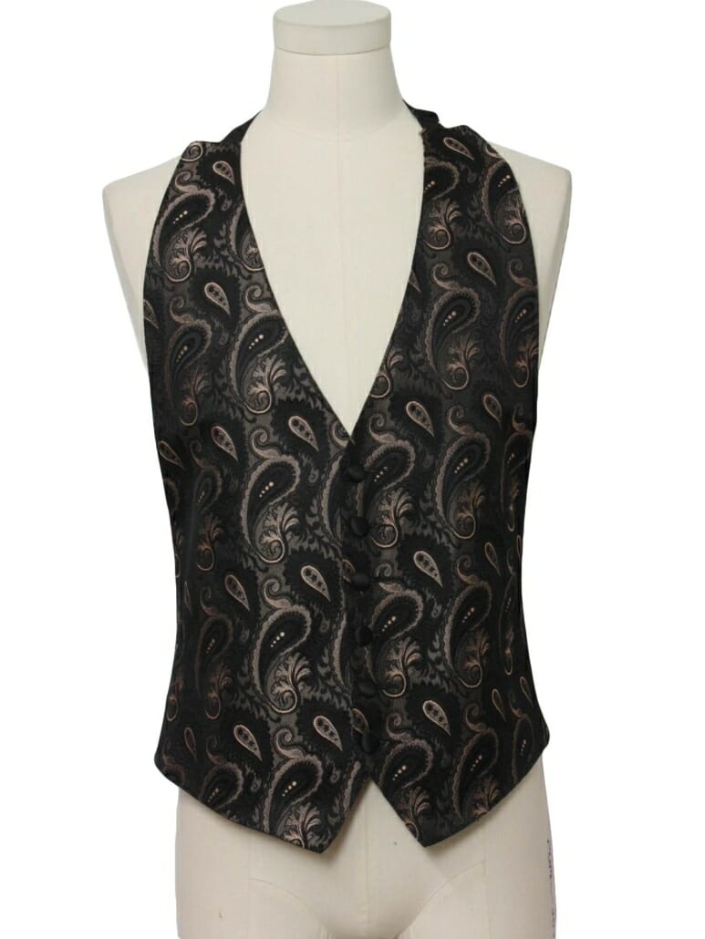 A vintage polyester paisley waistcoat for black tie